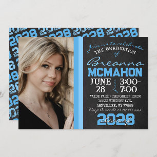 Invitation Baby Blue Chalkboard Graduation Photo