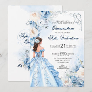 Invitation Baby Blue Cinderella Quinceañera