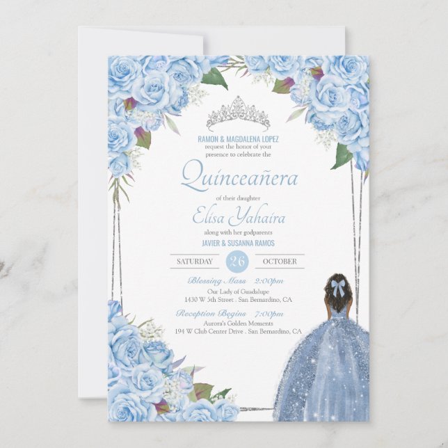 Invitation Baby Blue Cinderella Quinceanera Princess Annivers (Devant)