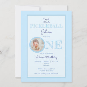 Invitation Baby Blue Crawl Walk Pickleball Thème 1er annivers