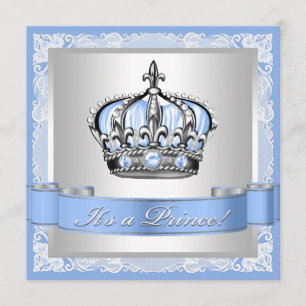 Invitation Baby Blue et Prince Silver Fête de Naissance