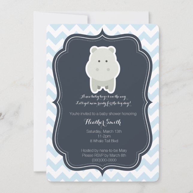 Invitation Baby Blue Hippo (Devant)