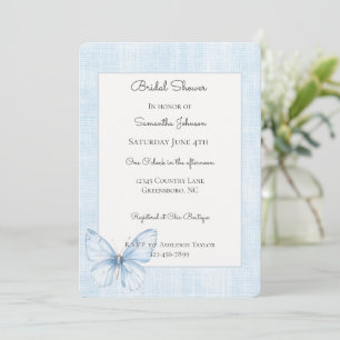 Invitation Baby Blue Papillon Faux Lin Bridal Shower