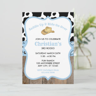 Invitation Baby Blue Rodeo Wild West Cowboy Anniversaire