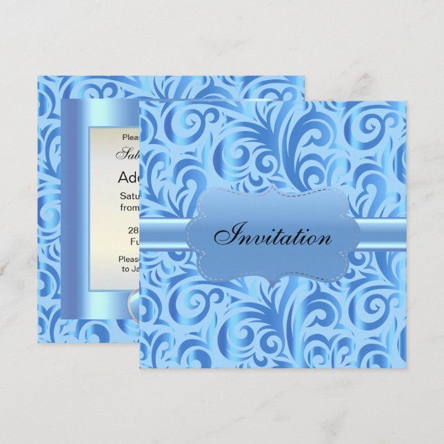 Invitation Baby Blue Tourbillonnant Party Design Modèle (Devant / Derrière)