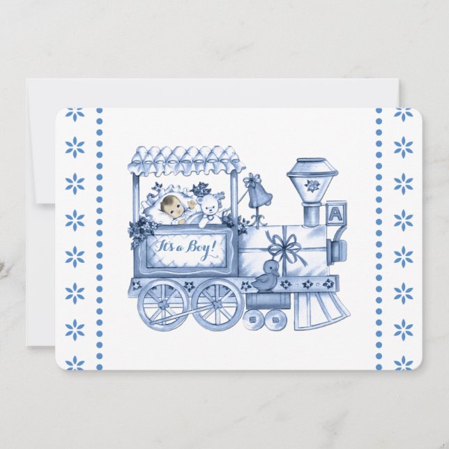Invitation Baby Blue Train Baby Boy Douche (Devant)