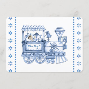 Invitation Baby Blue Train Baby Boy Shower