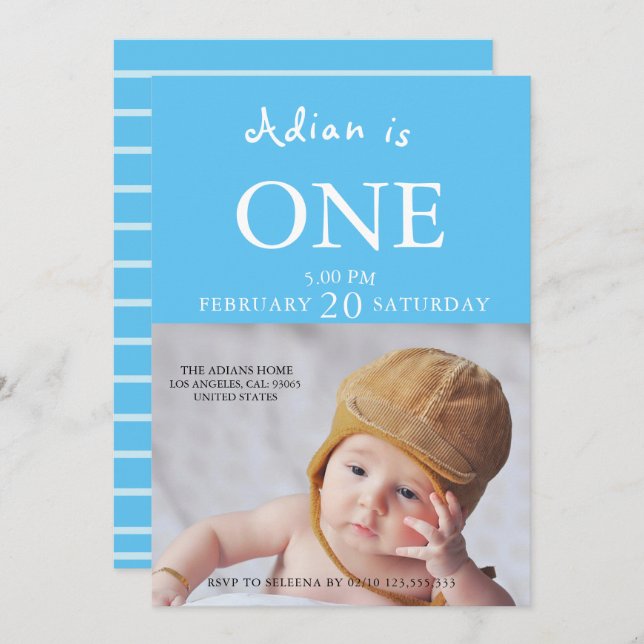 Invitation Baby Boy 1st Birthday Photo (Devant / Derrière)