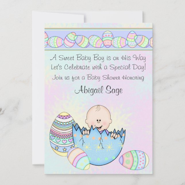 Invitation Baby Boy avec Oeufs de Pâques Baby shower Invitati (Devant)