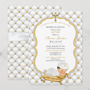 Invitation Baby Boy Baptism Christening Gold Cross