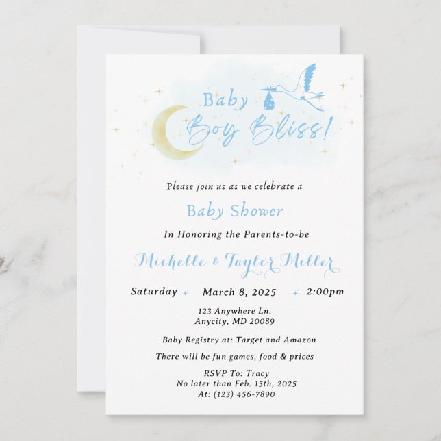 Invitation Baby Boy Bliss Stork Livraison spéciale (Devant)