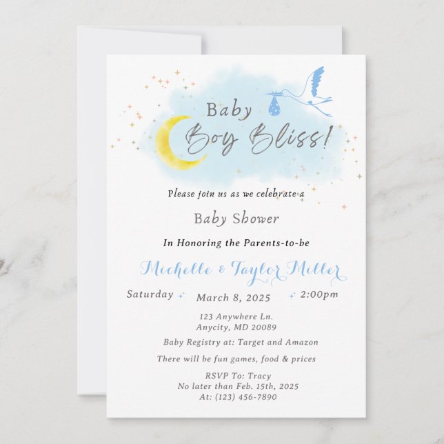 Invitation Baby Boy Bliss Stork Livraison spéciale (Devant)