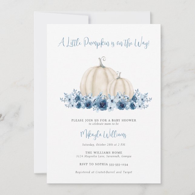 Invitation Baby Boy Blue Little Citrouille Livres pour Baby s (Devant)