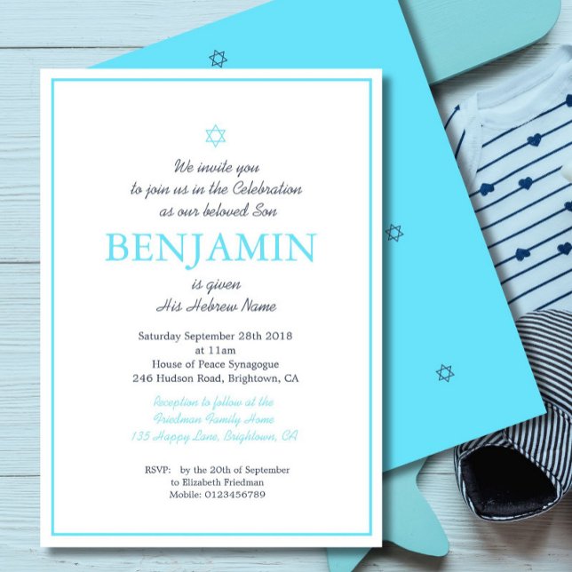 Invitation Baby Boy Cérémonie de Naming Jewish Modern Blue (Créateur téléchargé)