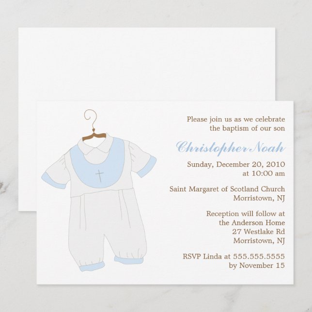 Invitation Baby Boy Christening (Devant / Derrière)