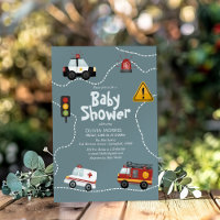 Baby Boy Cute Blue Transport Baby shower de police
