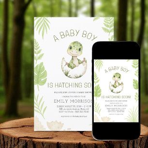 Invitation Baby Boy Douche Dinosaure Hatching Bientôt mignon