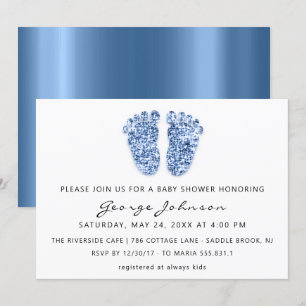 Invitation Baby Boy Douche Pieds Parties scintillant Bleu Bla
