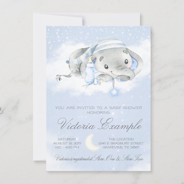Invitation Baby Boy Elephant Baby Baby shower (Devant)
