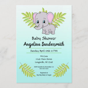 Invitation Baby Boy Elephant Blue Ombre mignon Baby shower