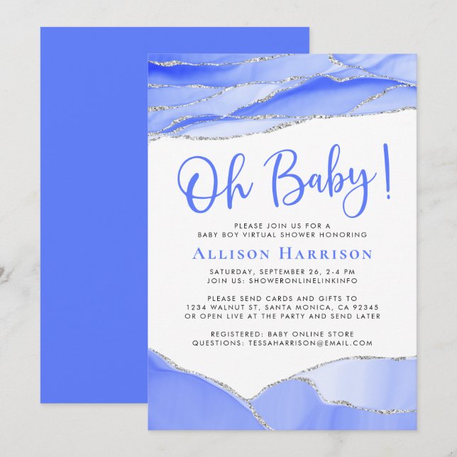 Invitation Baby Boy Geode Douche Virtuelle (Devant / Derrière)