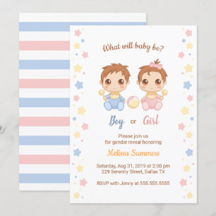 Invitation Baby Boy Girl Gender Reveal Party