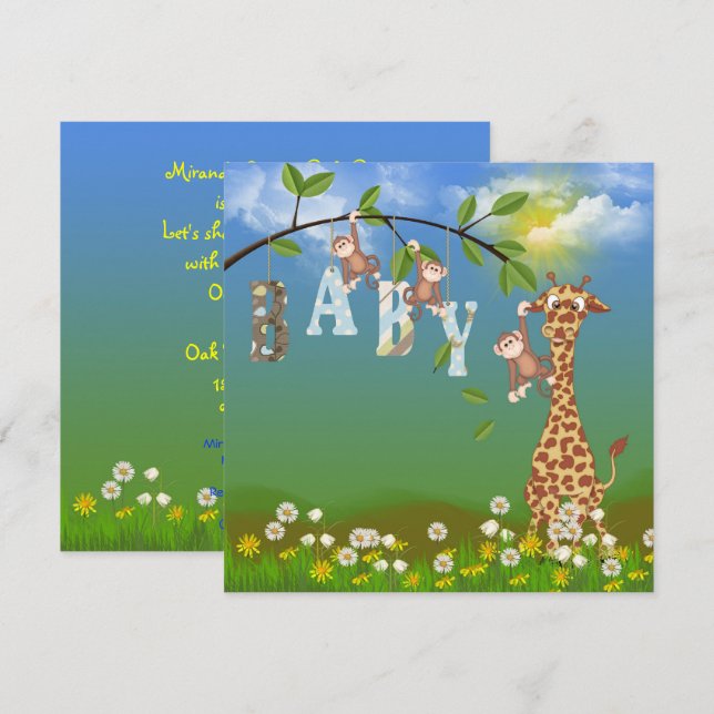Invitation Baby Boy Jungle Douche (Devant / Derrière)