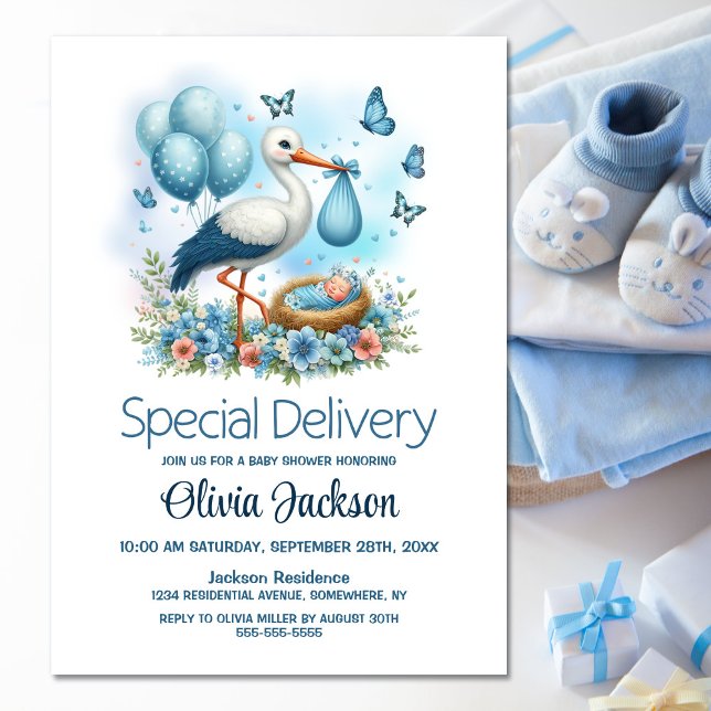 Invitation Baby Boy Livraison spéciale Baby shower de cigogne (Créateur téléchargé)