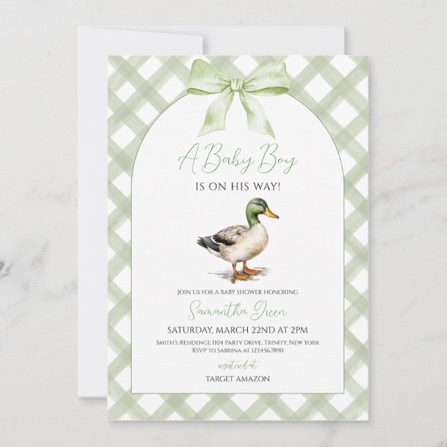 Invitation Baby Boy Mallard Duck Baby shower (Devant)
