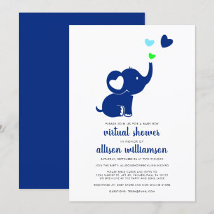 Invitation Baby Boy moderne Douche virtuelle Blue Elephant