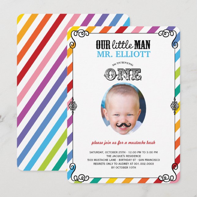 Invitation Baby Boy Mustache 1er anniversaire fête Photo Invi (Devant / Derrière)