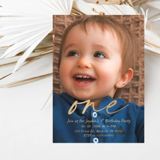 Invitation Baby Boy ONE 1st Birthday - Modern First Birthday 