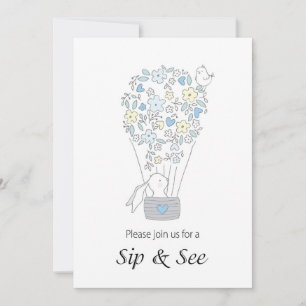Invitation Baby Boy Sip et voir Bunny Bird