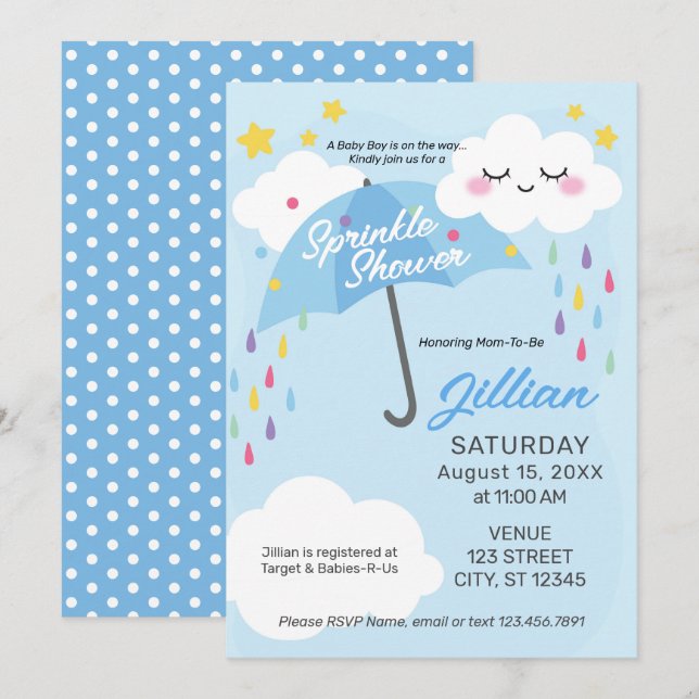 Invitation Baby Boy Sprinkle Douche (Devant / Derrière)