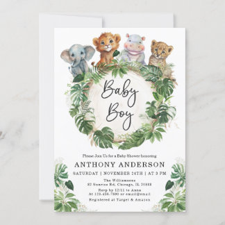 Invitation Baby Boy Tropical Jungle Safari Animaux Douche