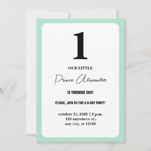 Invitation Baby Boy Turning One Simple Élégant 1er anniversai