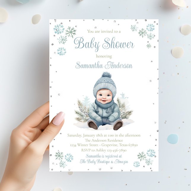 Invitation Baby Boy Winter Snowflake Baby shower (Boy winter snowflake baby shower invitation. Simply add your event details.)