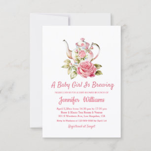 Invitation baby brasserie thé fête fille baby shower rose