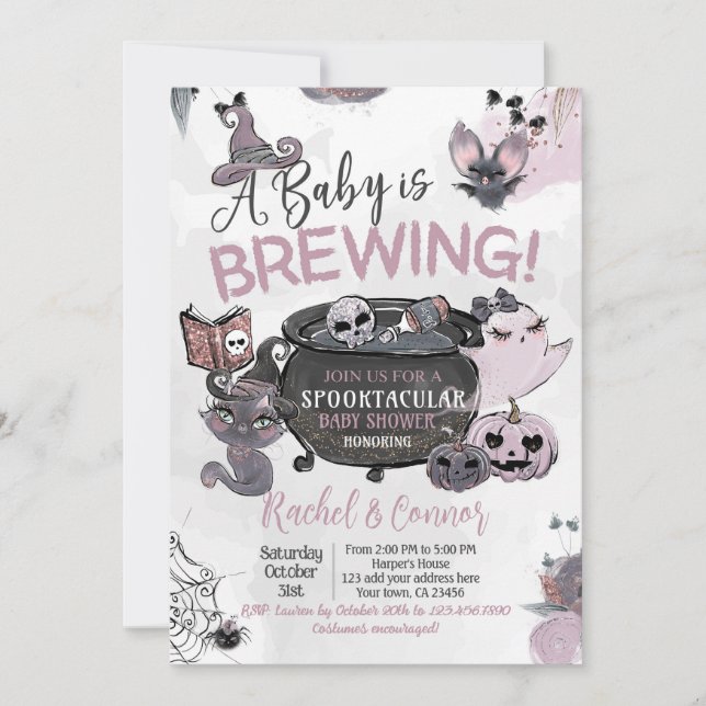 Invitation Baby Brewing Hallowen Baby Shower (Devant)