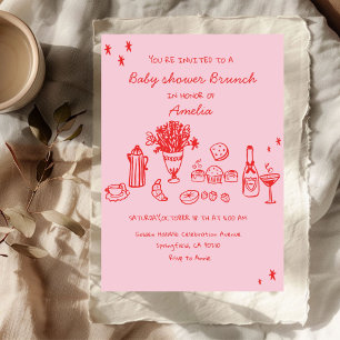Invitation Baby Brunch Baby Shower Fille Doodle Fantaisiste