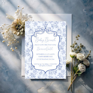 Invitation Baby brunch bleu toile de Jouy esquisse baby showe