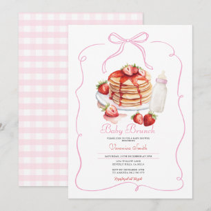 Invitation Baby Brunch Crêpes Fraise à Ruban Rose
