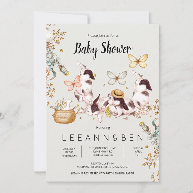 Invitation Baby Bunnies Rustique Country Baby shower Invitati (Devant)