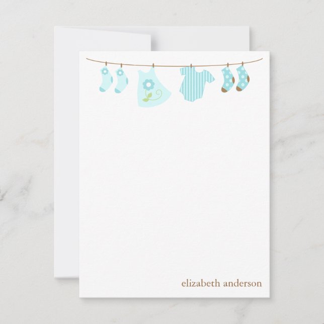 Invitation Baby Clothesline Custom Flat Merci Notes (Devant)