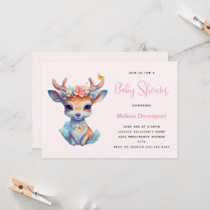 Invitation Baby Deer avec Antlers et Baby shower de fleurs