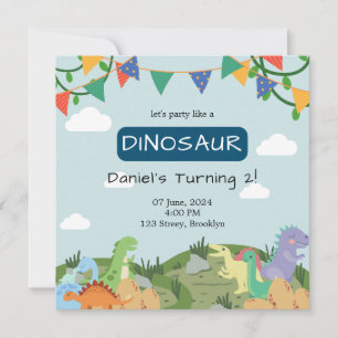 Invitation Baby Dinosaur Ciel bleu Anniversaire