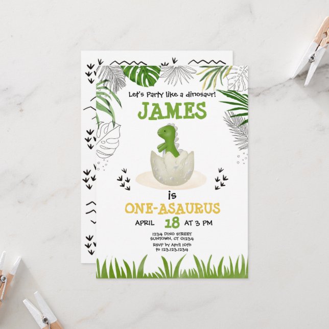 Invitation Baby Dinosaur N'Importe Quel Âge Anniversaire (Devant/Arrière en situation)