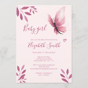 Invitation Baby-douchette papillon rose aquarelle