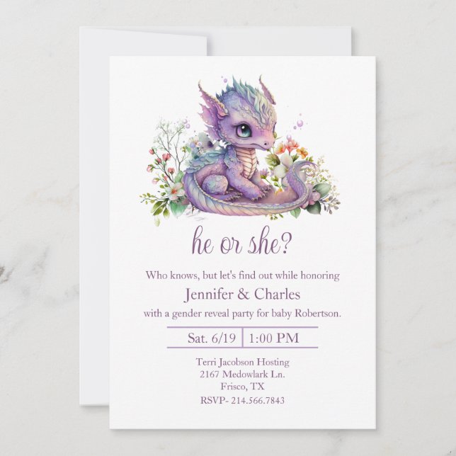 Invitation Baby Dragon Sexe Reveal Party (Devant)