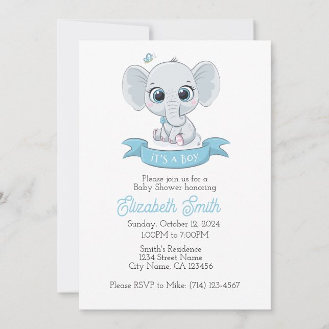 Invitation Baby Elelphant Baby shower Modèle d'invitation, (Devant)